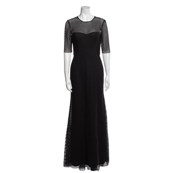 Vera Wang Black Mesh Elbow Sleeve long maxi Dress edgy formal plus size 14 - Picture 1 of 9